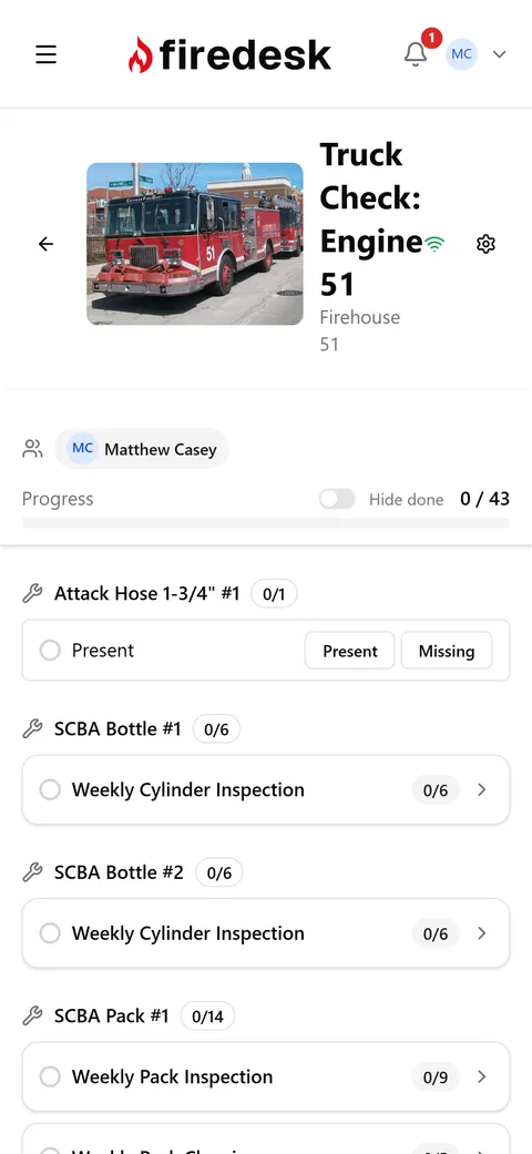 Same truck check running on a phone